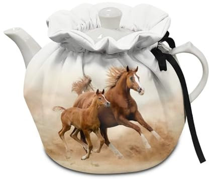 Poceacles Running Horse Print Tea Cosy Kitchen Teapot Dust Cover Cozy Breakfast Warmer Pot Cover Insulation Warm Kettle for Home Kitchen Table Hotel Tea Party Restaurant