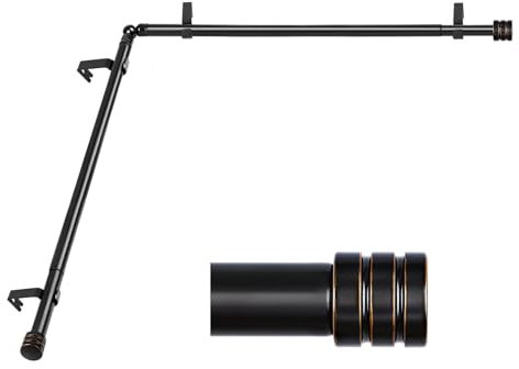 Spleißende Eck-Fenstervorhangstangen, 122 bis 213 cm, HOTOZON 7/8 Zoll, robuste Einzelstange für Fenster, schwarz, Endkappen-Endstücke
