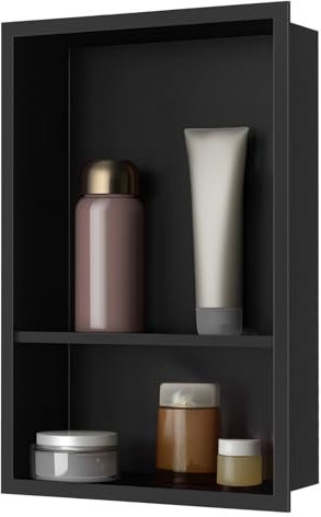 sunrik Nicho de Ducha,Estante de Ducha Empotrado de Acero Inoxidable,Nicho de Pared de Ducha Empotrable en Azulejos,Estantes de Baño Nicho de Doble Capa 60x30x10cm(40/20cm),Negro