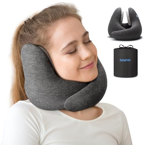 RENPHO Nackenkissen Flugzeug, Comfy Nackenhörnchen Erwachsene Memory Foam, Reisekissen Flugzeug Kissen, Nackenkissen Reise, Nackenkissen Auto Einstellbar, Travel Pillow, Neck Pillow