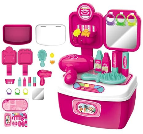 Bexdug Conjunto de salón de Belleza para niñas,Juguetes realistas y Seguros para salón de Belleza | Juego de peluquería para niñas con Espejo, Peine y secador de Pelo para niñas de 3, 4, 5, 6, 7 y 8