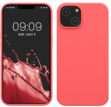 kwmobile Housse Compatible avec Apple iPhone 14 Coque - Coque de téléphone Fine avec Finition Douce - Corail Fluo