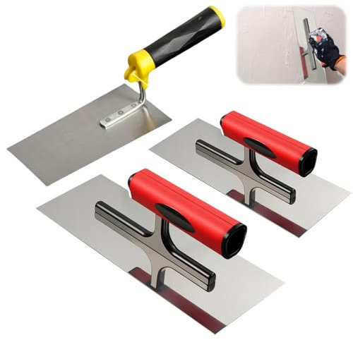 Cazzuola da muratore in acciaio inox, set da 3 pezzi, spatola stucco antiruggine con impugnatura morbida, set di cazzuole in acciaio inox, spatola lisciante professionale in acciaio inox, per