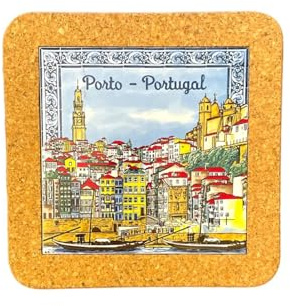Azulejo Carreaux de céramique ethniques portugaises – Dessous de plat en liège – Souvenir parfait et cadeau du Portugal (20 cm) (ville vintage)