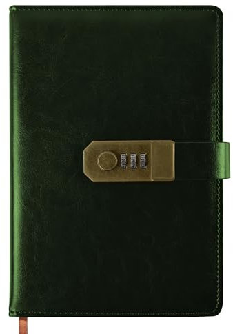 Qefuna Diario con serratura, A5 Diario in pelle PU con codice 200 pagine, carta 100Gsm, Diario di lettura vintage con serratura per donne e uomini, (verde)