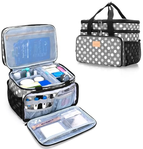 Luxja 2 Layers Medicine Bag with Detachable Divider, Pill Bottle Organizer Suitable for Home or Travel Use, Polka Dots