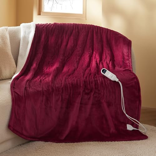 Bedsure Heizdecke-Flanell-Europa, 130 x 160 cm, Rot, UK