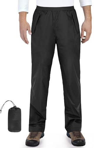 33,000ft Packbare Regenhose Herren Wasserdicht Leichte Fahrrad Überziehhose Winddicht Reflektierende Wanderhose zum Golf Outdoor Angeln Schwarz 2XL