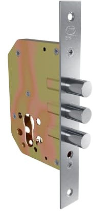 Amig - Cerradura Auxiliar de Embutir para puertas de madera - Desplazamiento 20 mm y Entrada: 50 mm. - Sin Picaporte - Acero - Cromado Mate - Incluye Tornillería