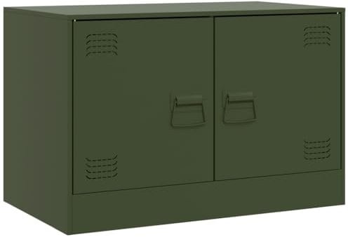 vidaXL Meuble TV Vert Olive 67x39x44 cm Acier, Banc TV, Meuble télé, Meuble multimédia, Buffet TV, Meuble HiFi, Centre de Divertissement, Console TV