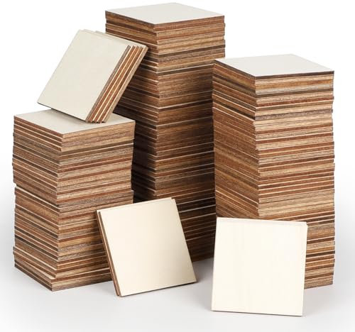 DBREAKS 150 Stücke Quadrate Holzscheiben, Basteln Holzplättchen, Baumscheiben, Holz Platten, Naturholzscheiben zum Bemalen, Holz Stücke für DIY Handwerk Hochzeit Weihnachten Dekorationen (5cm)