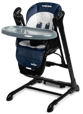 CARETERO - 2in1 Baby Hochstuhl mit Schaukel - mit Spielbogen - Kinderstuhl Indigo ab 6 Monaten - Schaukelstuhl - Kinderhochstuhl - Hochstuhl Baby mit Liegefunktion - Elektrisch - Klappbar - Marineblau