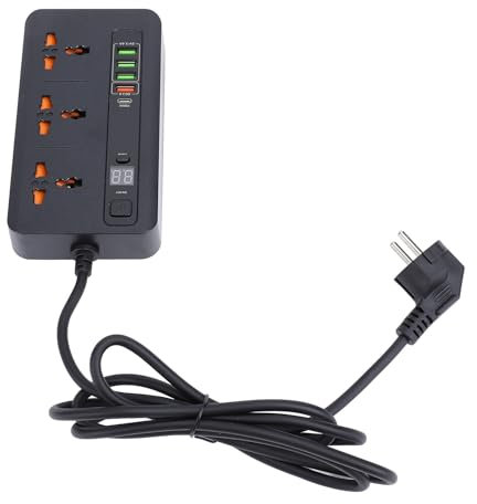 Tira de Toma de Corriente con Pantalla Digital 3000W USB Universal PD20W QC3.0 Tira Protectora contra Sobretensiones de Carga Rápida Dual