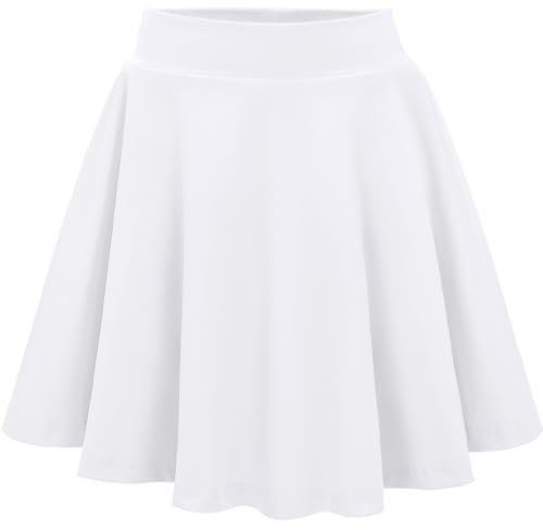 Eisnnu Mädchen Rock Kinder Tennisrock mit Shorts Elastische Taille A Linie Dehnbarer Kinder Freizeitröcke Minirock Schuluniform(12-14Jahre,Weiß,M)