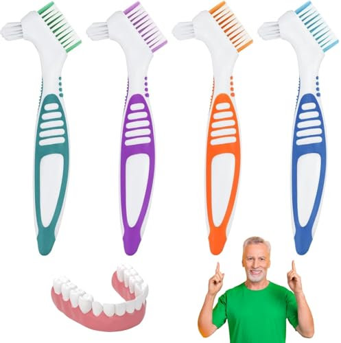 Brosse à Dents Dentier,4 pièces Têtes de Brosse à Double Angle,Brosse à Dents Artificielles pour Soins de la Denture,Brosse de Nettoyage pour Dentier