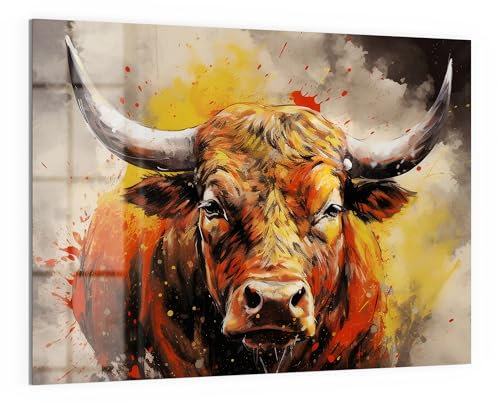 DEQORI Glas-Magnettafel | 120x90 cm cm groß | Motiv Erdiger Stierblick | Memo-Board aus Glas | Magnetboard inkl. Magnete, Stift & Tuch für Küche & Büro | Tafel magnetisch & beschreibbar