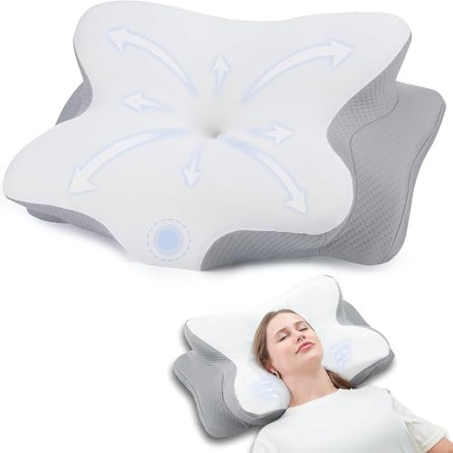 RUMMY Almohada Cervical de Espuma viscoelástica ergonómica para el Cuello, Funda de Almohada extraíble y Lavable, para Dormir ortopédico, Dolor de Cuello y estómago (55 x 35 x 13 cm)