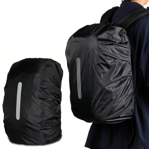 NJCXOLA Regenschutz für Rucksäcke mit Reflexstreifen (30-40L) Rucksack Regenschutz Rucksack wasserdichte Regenhülle Schulranzen Reflektor Rucksack Cover reflektierender Rucksacküberzug Schwarz