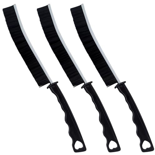 3-Piece Crevice and Grout Cleaning Brush Set - Hard Bristle Thin Gap Brush for Bathroom, Black