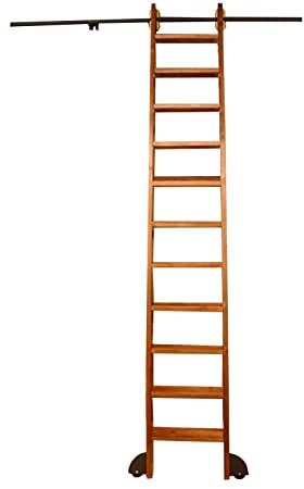XEXENAMU Rolling Library Ladder Sliding Ladder Rail Track Hardware Kit Heavy Duty Slide Rails | Rolling Ladders for Bookshelf Warehouse Bar Closet Set, Black (No Ladder) (Size : 10ft/300cm