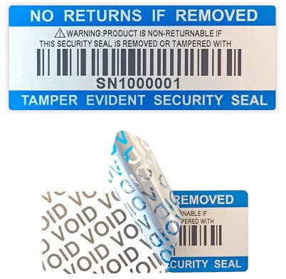 Barcode-Sicherheitsetiketten Dumb Silber PET Garantie Void Aufkleber mit Seriennummer wasserdichte Manipulationssichere Siegel Etikett (5x2cm,120pcs) (Blue)