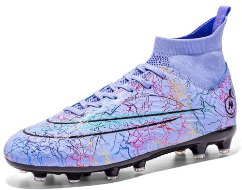 sudorun Scarpe da calcio da uomo e bambino, in erba artificiale, scarpe da calcio, per ragazzi e ragazze, AG FG TF Turf, 028 Ag viola, 42 EU