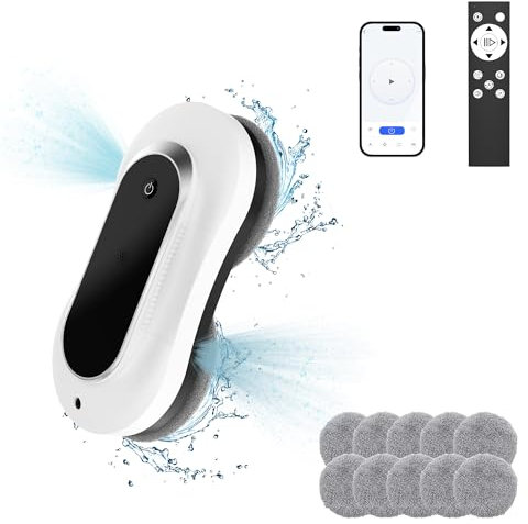 Smart Window Cleaning Robot with Dual Water Spray, Automatic Robot Window Cleaner Inside/Outside,3000Pa Suction Power Winbot,Edge Detection Technology,APP&Remote Control Robotic Windows Washer