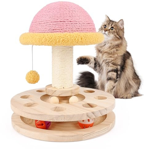 Jouet interactif pour Chat en Bois, Banaone 4 en 1 Jouet pour Chat en Bois à 2 Niveaux avec Balle et Piste, Jouet Intelligent, Smart Track Ball rôle à Bascule Cadeaux Plateau tournant pour Chats