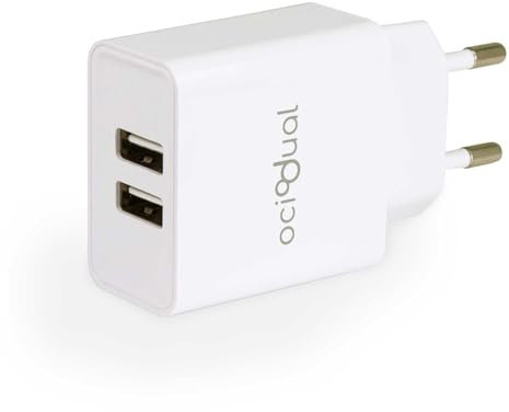OcioDual EU-Wandladegerät, 2 USB-Anschlüsse mit 5V, 2.1A, 10W, Ladegerät für Smartphones, Netzteil für USB-Stecker, Schnellladung, Modell: ST600, Weiss