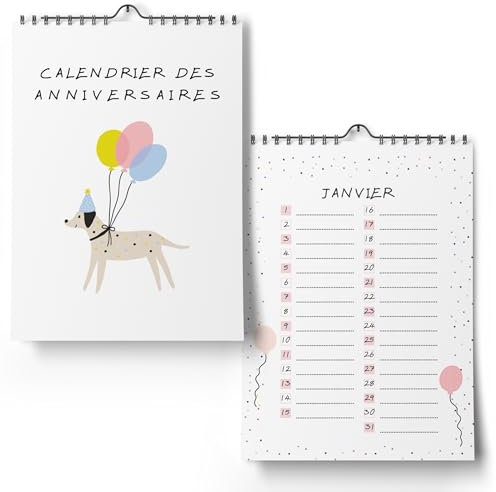 Cumpleaños año calendario-independiente (FRANCÉS) - Calendario perpetuo sin fecha para introducir los cumpleaños (A4)