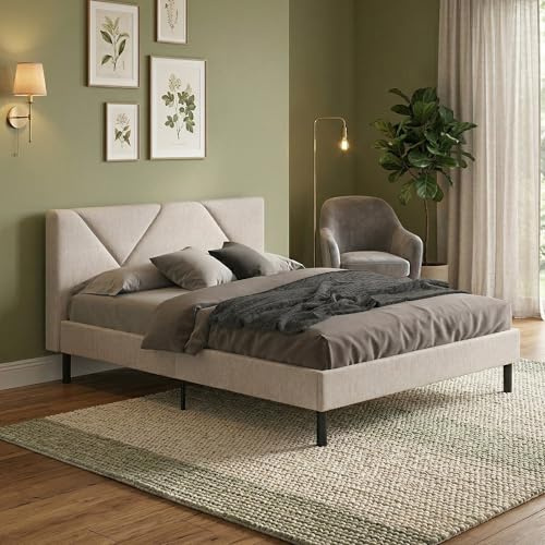 Dmora Französisches Bett Calitri Beige, gepolstert, mit Lattenrost