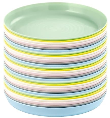 Set of 30 x KALAS Kids' Plastic Plates, 19cm (7.5 Inches), Mixed Pastel Colours, Stackable, Dishwasher Safe