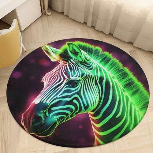 Glowing Zebra runder Eingangs-Teppich, 60 x 60 cm, rund, leicht korallenfarben, Samt, waschbar, für drinnen und draußen, Bauernhaus, Haustürmatte, rutschfest, saugfähig, Teppich für Schlafzimmer