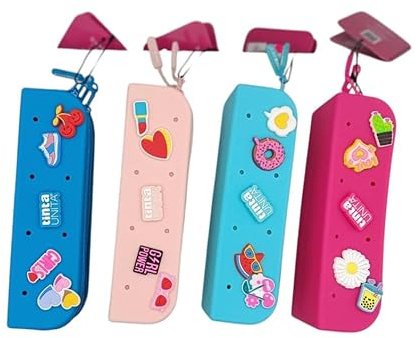 Tinta Unita Astuccio Borsellino a bauletto in Silicone Clik con 5 pins i 4 Colori Assortiti (Azzurro, Rosa, Fucsia e Turchese)