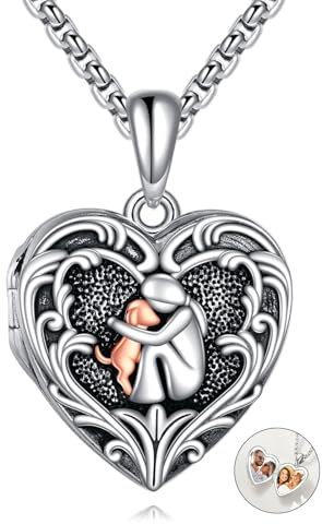 DAYLINLOVE Medaillon Kette mit Bildern 925er Sterlingsilber Ich liebe Meine Hunde Herzform Anhänger Halskette Immer in Meinem Herzen Welpen Mama Foto Medaillon Schmuck Geschenke Damen Frauen Mädchen