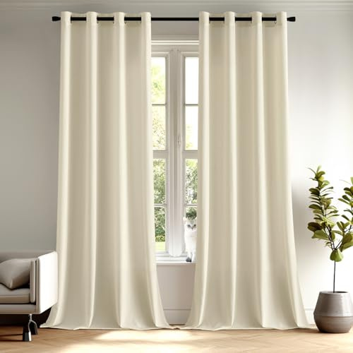 MIULEE Gardinen Voile Vorhänge mit Ösen 2er Hellbeige 140x280cm | Halbtransparente leichte Voile Vorhänge mit Metall Ösen, lichtdurchlässig, modern für Wohn- und Schlafzimmer