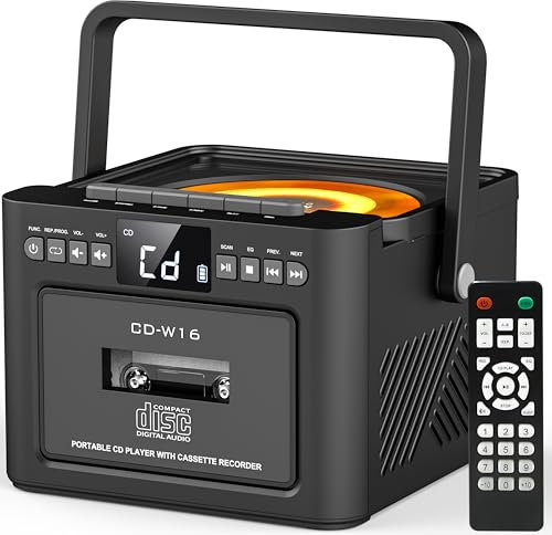Greadio Home Stereo System with Boombox CD Player and Cassette player, 40W Bookshelf Speakers with Bluetooth, FM Radio/USB/TF/AUX/Remote Control, Hi Fi Music System (Red)