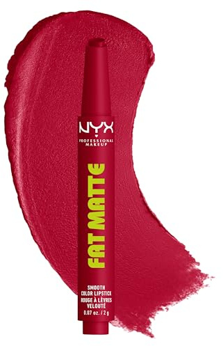 NYX Professional Makeup, Fat Matte Smooth Color Lipstick, soft-mattes Finish mit cremiger Textur, intensive Farbe mit jedem Klick, leichte vegane Formel, Farbton: Scarlet Snuggles | Ultra-pigmentierter Lippenstift mit einer nicht austrocknenden Formel in Scarlet Snug