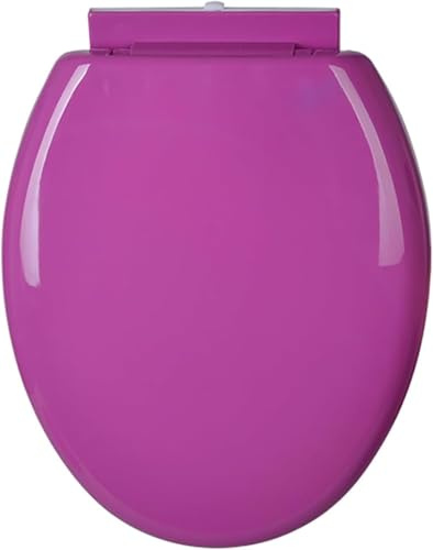 Abattant WC rond violet en polypropylène avec couvercle - Fermeture silencieuse - Libération rapide - Design en forme de O pour un nettoyage facile - Fixation simple sur le dessus - Accessoire de