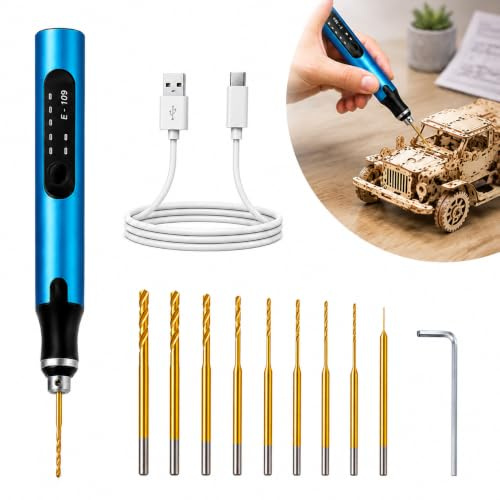 3-Speed Mini Electric Drill Pen Rechargeable with 10 Bits Blue | 3-Speed Adjustable, Rechargeable, with 10 Drill Bits, Light & Portable, for DIY Crafts, For Resin, Wood & Jewelry Making