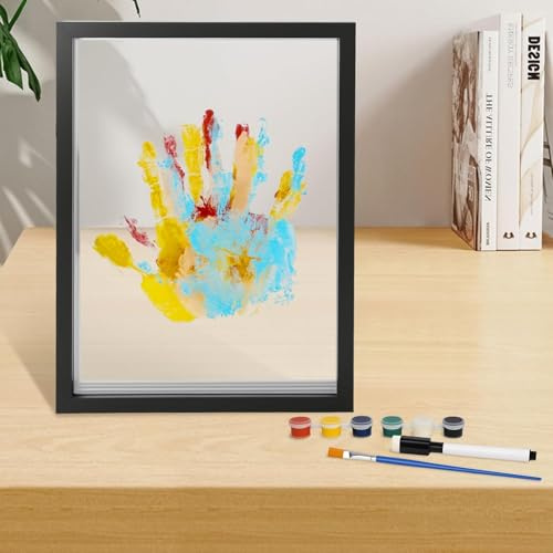 MJFENDAI Family Handprint Kit Clear DIY Art Print Keepsake, Family Keepsake Gifts Ideas, Four Baffles, Baby Handprint and Footprint Kit Pet Paw Print Home Décor