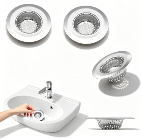 WJUAN 4 Piezas Colador Fregadero, Acero Inoxidable Rejilla Desague Cocina, Plateado Filtro para Desagüe de Baño, 7,3 cm Rejilla Fregadero Cocina, para Fregadero, Baño, Cocinas
