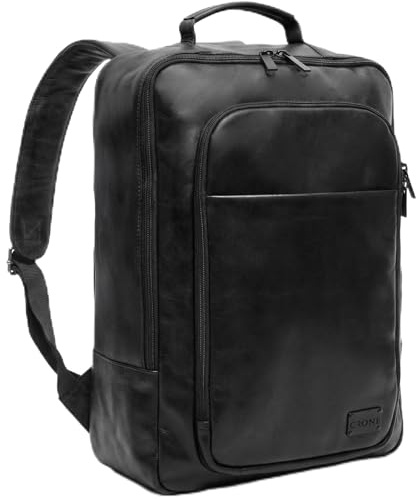 Crone Tokyo Herren Lederrucksack Echtleder, Schwarz | Echtleder, Laptopfach, Business Rucksack, Daypack, Handgepäck