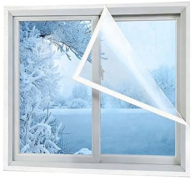 Fensterisolierungs Set für Winter & Sommer, 120x100cm Winddicht Kälteschutzfolie & Thermo Cover Fensterfolie gegen Zugluft, Kälte und Hitze (Weiß)