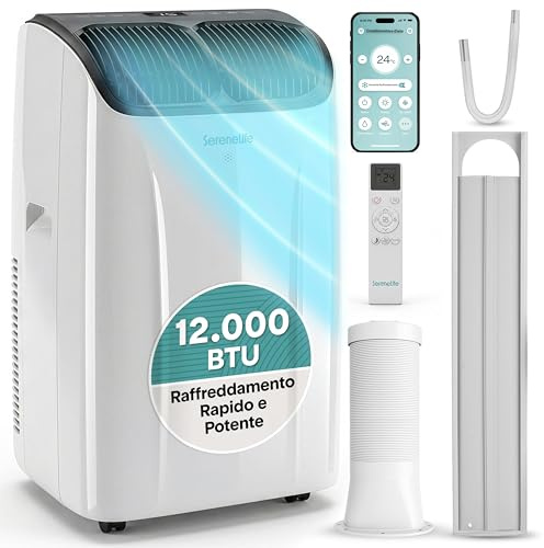 SereneLife Klimaanlage Mobil 12.000 BTU mit Heizfunktion – Kleine Klimaanlage für Zimmer bis 32 m² | Kühlen, Heizen, Entfeuchter & Ventilator | 48 dB | Grau