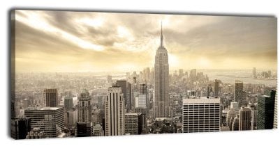 wandmotiv24 Leinwandbild Panorama Nr. 165 NY Skyline View 100x40cm, Keilrahmenbild, Bild auf Leinwand, Amerika New York Manhattan