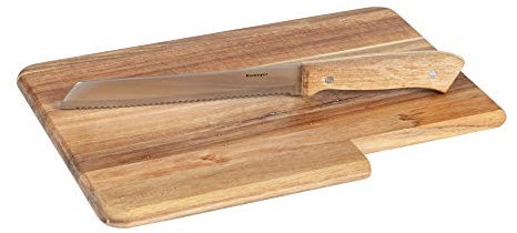 Esmeyer Jack Schneidbrett inkl. Brotmesser, aus Akazienholz, Messerklinge aus hochwertigem Klingenstahl. 36 x 27 x 2.6 cm