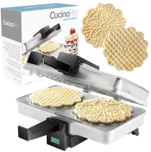 Pizzelle Maker- Polished Electric Baker Press Makes Two 5-Inch Cookies