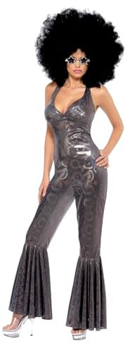 Smiffys Costume de diva disco, combinaison pantalon évasé argenté - Taille 40-42 - Argent