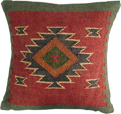GURU SHOP Handgewebte Kelim Kissenhülle aus Jute und Baumwolle, 55 * 55 cm | Ethno-Stil, ideal für Sofa und Bett, handgefertigt, Farben und Muster variieren